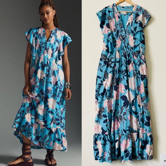 Anthropologie Dresses & Skirts - Anthropologie Maeve XL Cassandra blue floral Aline maxi dress